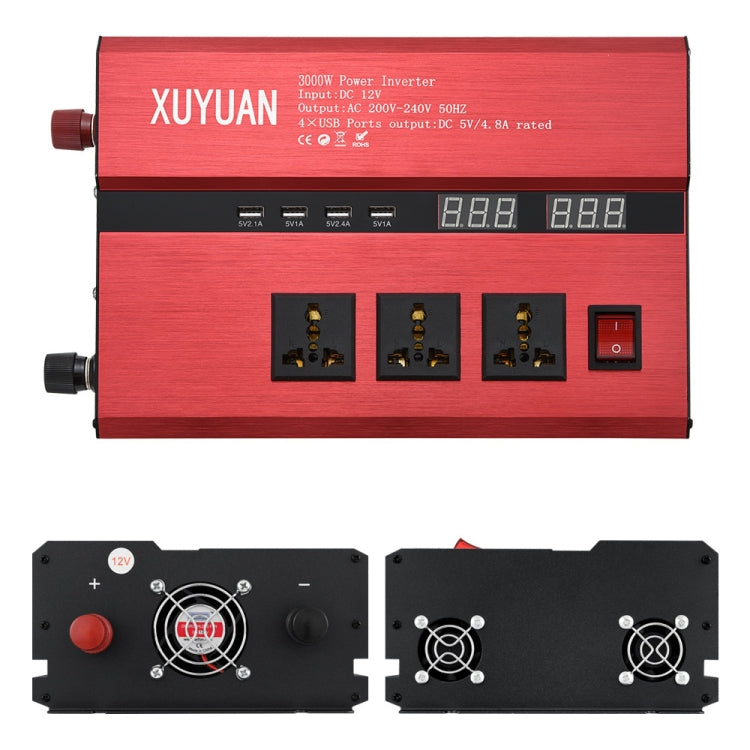 XUYUAN 3000W Car Inverter USB Display Charging Converter, Specification: 12V to 220V - Modified Square Wave by PMC Jewellery | Online Shopping South Africa | PMC Jewellery | Buy Now Pay Later Mobicred