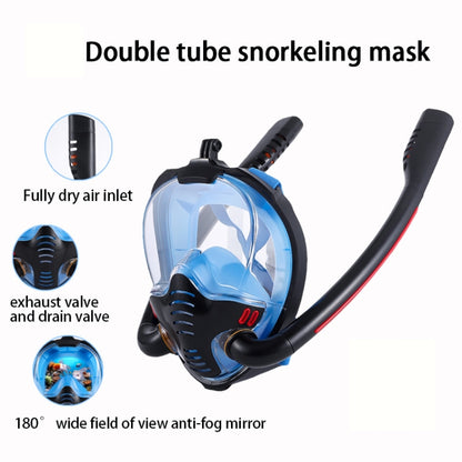 Snorkeling Mask Double Tube Silicone Full Dry Diving Mask Adult Swimming Mask Diving Goggles, Size: S/M(Black/Blue) - Diving Mask by PMC Jewellery | Online Shopping South Africa | PMC Jewellery | Buy Now Pay Later Mobicred