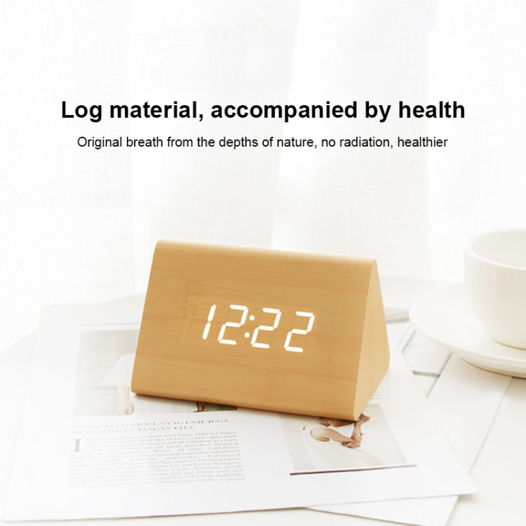 Mute Luminous Electronic Clock Wooden Sound Control Small Triangle Alarm Clock White Wood White Light - free shipping - PMc TechLife - Order now!
