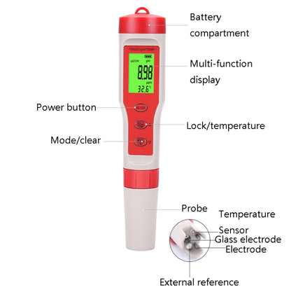 4-in-1 Portable PH/TDS/EC/TEMP Test Pen Multi-Function Water Quality Tester - PH & Moisture Meter by PMC Jewellery | Online Shopping South Africa | PMC Jewellery