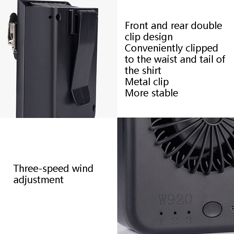 W920 Hanging Waist Hanging Neck Small Fan Outdoor Portable Handheld Usb Charging Turbine Cycle Fan(Black) - Electric Fans by PMC Jewellery | Online Shopping South Africa | PMC Jewellery | Buy Now Pay Later Mobicred