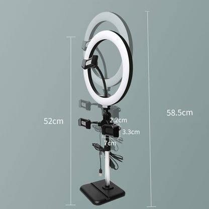 Telescopic Adjustment Live Frame Desktop Tablet Mobile Phone Bracket, Specification: K07 Three-seat With Fill Light  (Black) - Stand by PMC Jewellery | Online Shopping South Africa | PMC Jewellery | Buy Now Pay Later Mobicred