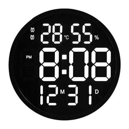 6620 12 Inch LED Simple Wall Clock Living Room Round Silent Digital Temperature And Humidity Electronic Clock(Black Frame EU Plug) - Wall Clock by PMC Jewellery | Online Shopping South Africa | PMC Jewellery