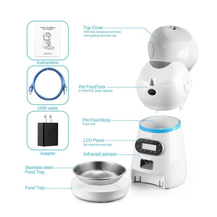 Pet Auto Feeding Intelligent Feed Stainless Steel Food Dish, Specification: US Plug - Food Bowls by PMC Jewellery | Online Shopping South Africa | PMC Jewellery