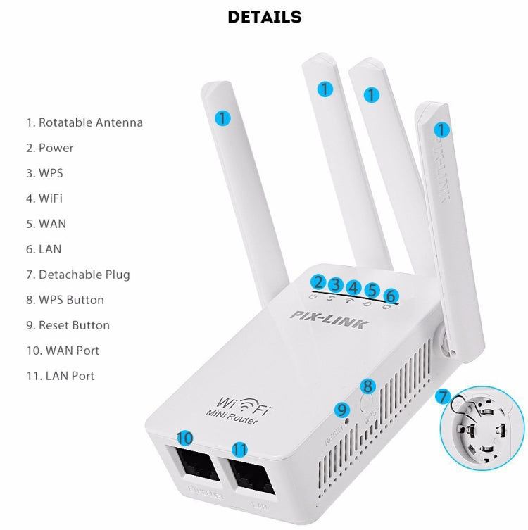 PIX-LINK LV-WR09 300Mbps WiFi Range Extender Repeater Mini Router(EU Plug) - Wireless Routers by PMC Jewellery | Online Shopping South Africa | PMC Jewellery | Buy Now Pay Later Mobicred