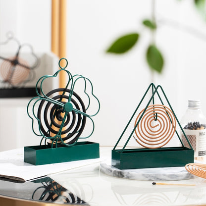 Simple Hangable Wrought Iron Mosquito Coil Holder Portable Fireproof Mosquito Coil Tray Incense Burner Ornaments Triangle ( Ink Green) - Mosquito Coil Tray by PMC Jewellery | Online Shopping South Africa | PMC Jewellery | Buy Now Pay Later Mobicred