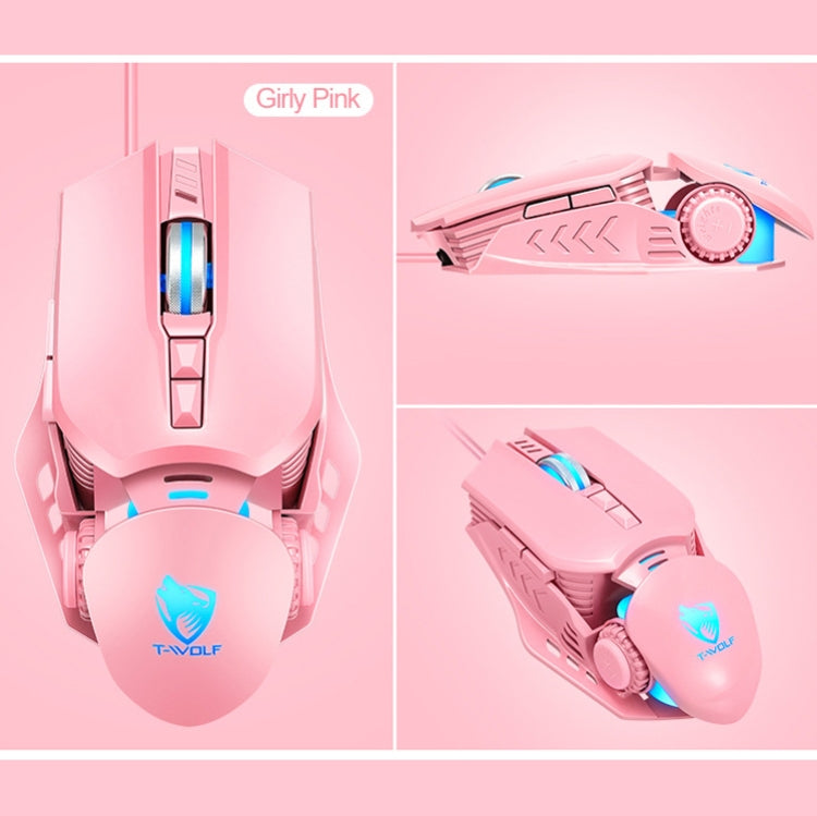 T-WOLF G530 USB Interface 7-Buttons 6400 DPI Wired Mouse Mechanical Gaming Macro Definition 4-Color Breathing Light Gaming Mouse, Cable Length: 1.5m( Pink) - Wired Mice by T-WOLF | Online Shopping South Africa | PMC Jewellery | Buy Now Pay Later Mobicred