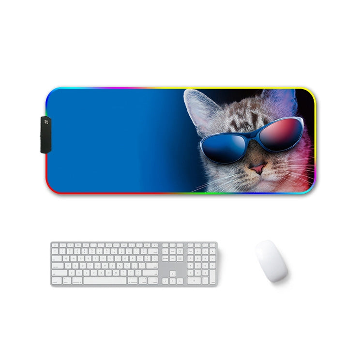 350x600x3mm F-01 Rubber Thermal Transfer RGB Luminous Non-Slip Mouse Pad(Glasses Cat) - Mouse Pads by PMC Jewellery | Online Shopping South Africa | PMC Jewellery | Buy Now Pay Later Mobicred