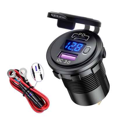 12V Modified Car USB Charger With Voltage Display PD QC3.0 Socket(With 60cm Line Blue Light) - DIY Modified Charger by PMC Jewellery | Online Shopping South Africa | PMC Jewellery | Buy Now Pay Later Mobicred