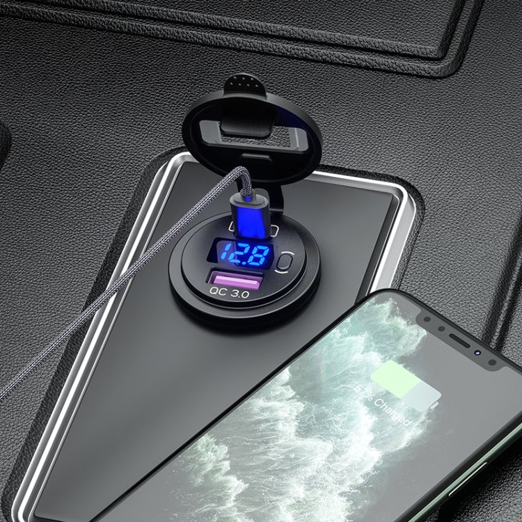 12V Modified Car USB Charger With Voltage Display PD QC3.0 Socket(With 60cm Line Blue Light) - free shipping - PMC TechLife - Order now!