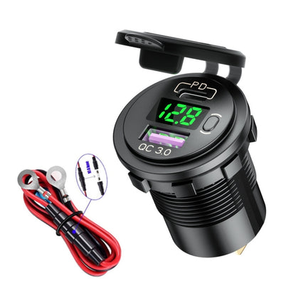 12V Modified Car USB Charger With Voltage Display PD QC3.0 Socket(With 60cm Line Green Light) - DIY Modified Charger by PMC Jewellery | Online Shopping South Africa | PMC Jewellery | Buy Now Pay Later Mobicred