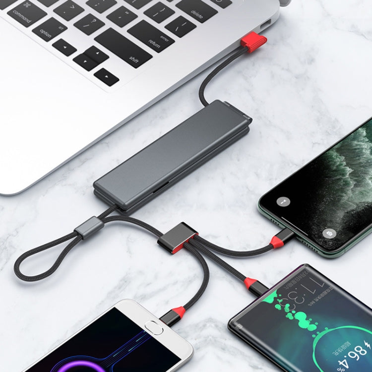 Oatsbasf 03083 Portable Multi-Function Micro USB + USB-C / Type-C + 8 Pin 3 in 1 Charging Cable(Gray) - free shipping - PMC Jewellery - Order now!