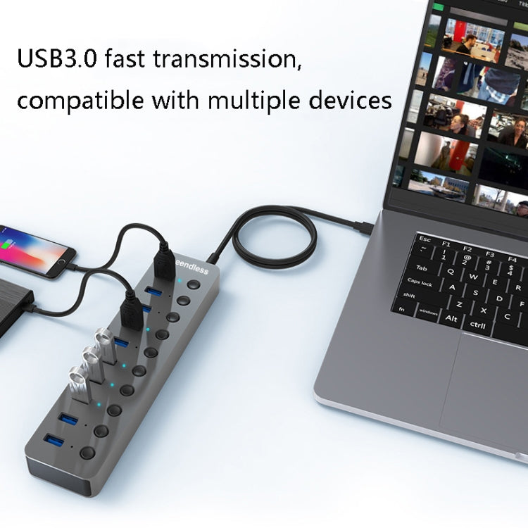 Blueendless USB Splitter Aluminum Alloy QC Fast Charge Expander, Number of interfaces: 10-port (12V4A Power) - USB HUB by Blueendless | Online Shopping South Africa | PMC Jewellery | Buy Now Pay Later Mobicred