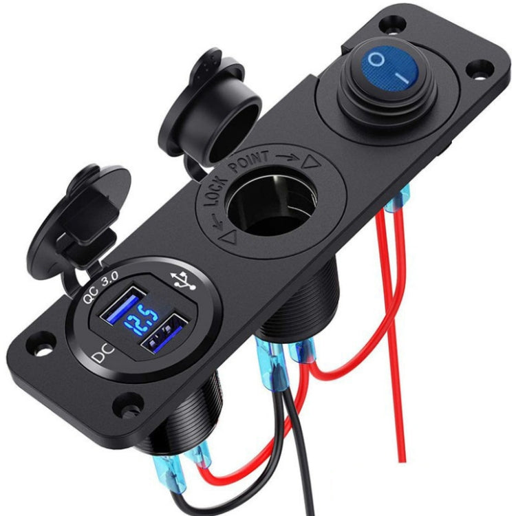 12-24V Car Ship Waterproof USB Charging Cigarette Lighter Master 3 In 1 Combined Panel Switch(Blue Light) - Car Switches by PMC Jewellery | Online Shopping South Africa | PMC Jewellery | Buy Now Pay Later Mobicred