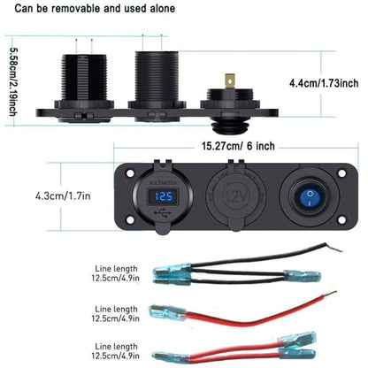 12-24V Car Ship Waterproof USB Charging Cigarette Lighter Master 3 In 1 Combined Panel Switch(Blue Light) - Car Switches by PMC Jewellery | Online Shopping South Africa | PMC Jewellery | Buy Now Pay Later Mobicred