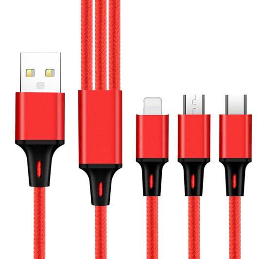 2 PCS ZZ034 USB To 8 Pin + USB-C / Type-C + Micro USB 3 In 1 Fast Charging Cable, Style: Mini-Red - Multifunction Cable by PMC Jewellery | Online Shopping South Africa | PMC Jewellery | Buy Now Pay Later Mobicred