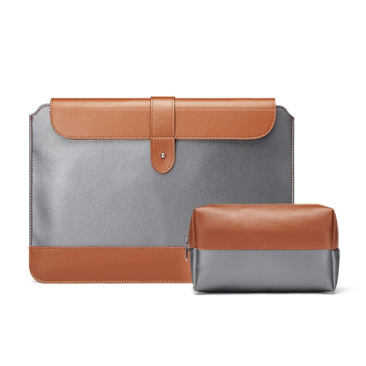 Horizontal Microfiber Color Matching Notebook Liner Bag, Style: Liner Bag+Power Bag(Gray + Brown), Applicable Model: 11  -12 Inch - 10 - 11 inch by PMC Jewellery | Online Shopping South Africa | PMC Jewellery | Buy Now Pay Later Mobicred