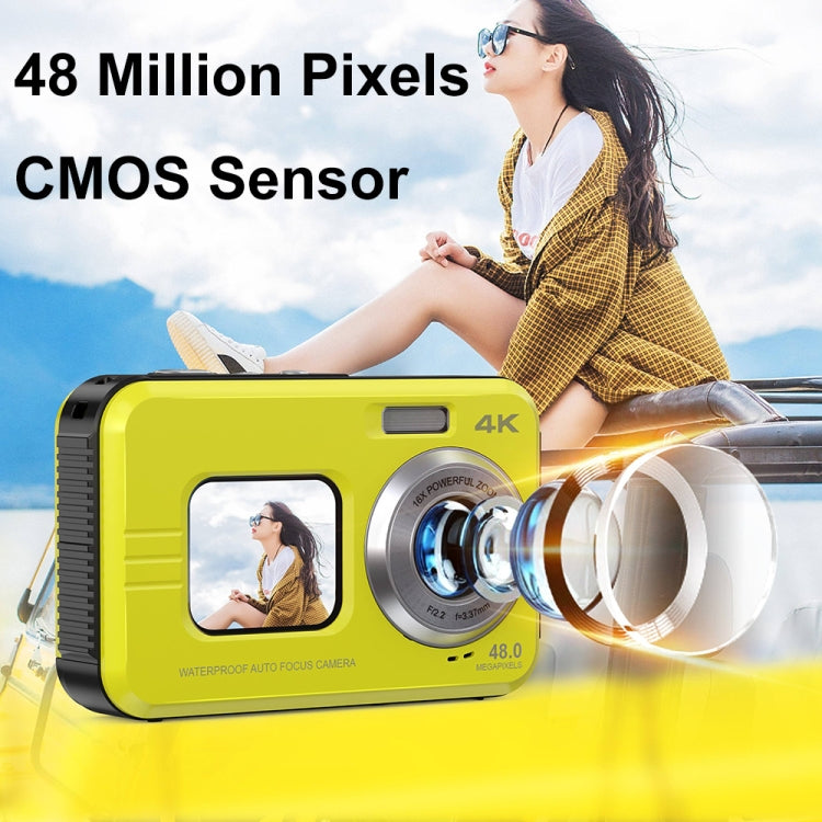 WDC901 3.5m Waterproof 48MP HD Dual Screen Outdoor Sports Digital Camera UK Plug(Yellow) - Children Cameras by PMC Jewellery | Online Shopping South Africa | PMC Jewellery | Buy Now Pay Later Mobicred