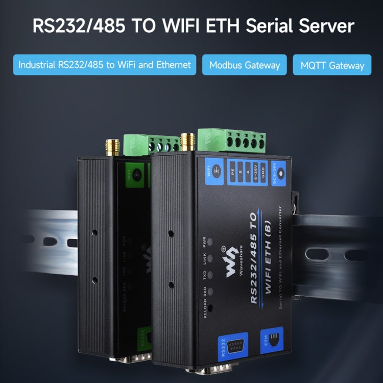 Waveshare Industrial Grade Serial Server RS232/485 to WiFi / Ethernet RJ45 Network Port - Other Accessories by Waveshare | Online Shopping South Africa | PMC Jewellery | Buy Now Pay Later Mobicred