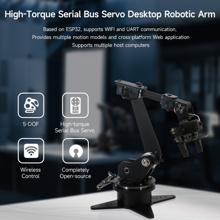 Waveshare High-Torque Serial Bus Servo, Desktop Robotic Arm Kit, Based On ESP32, 5-DOF, Plug:EU Plug - Modules Expansions Accessories by Waveshare | Online Shopping South Africa | PMC Jewellery | Buy Now Pay Later Mobicred