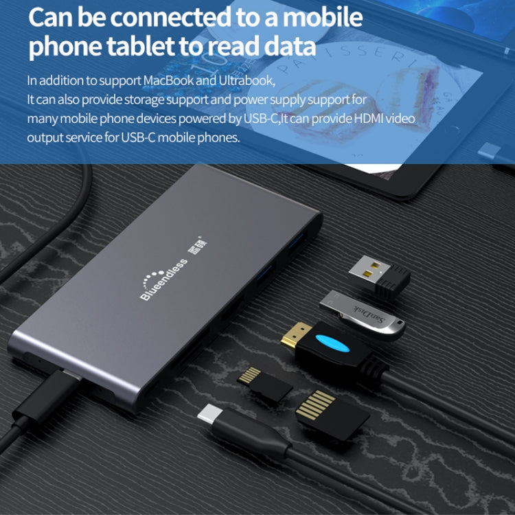 Blueendless Mobile Hard Disk Box Dock Type-C To HDMI USB3.1 Solid State Drive, Style: 6-in-1 (Support M.2 NGFF) - HDD Enclosure by Blueendless | Online Shopping South Africa | PMC Jewellery | Buy Now Pay Later Mobicred