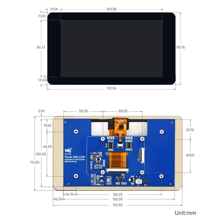 Waveshare 7 inch 800×480 IPS Capacitive Touch Display, DSI Interface, 5-Point Touch without Case - LCD & LED Display Module by Waveshare | Online Shopping South Africa | PMC Jewellery | Buy Now Pay Later Mobicred