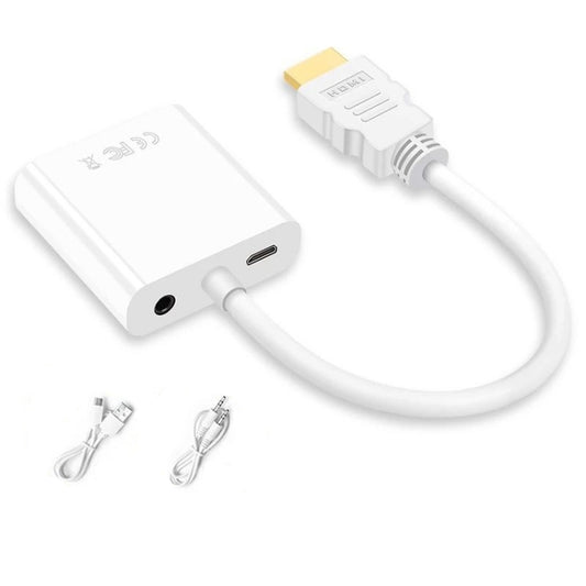 2 PCS Jasoz 1080P HDMI To VGA Converter Oxygen-Free Copper Core, Colour: With Audio Power Supply (White) - Converter by Jasoz | Online Shopping South Africa | PMC Jewellery | Buy Now Pay Later Mobicred