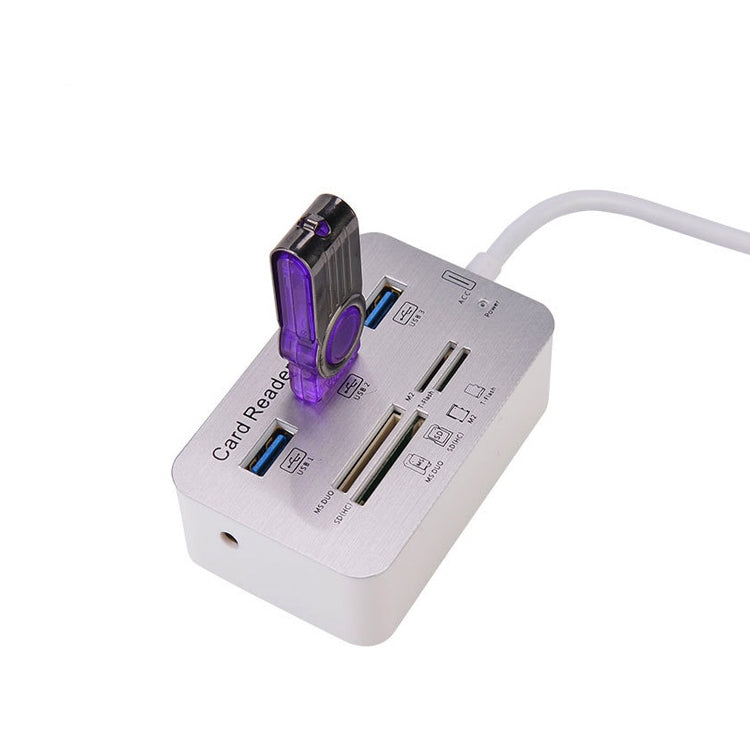 619-3.0 3 Port HUB + 4 Port Card Reader One to Three High Speed USB 3.0 Hub Splitter(White) - USB 3.0 HUB by PMC Jewellery | Online Shopping South Africa | PMC Jewellery | Buy Now Pay Later Mobicred