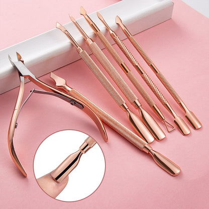 3 PCS Stainless Steel Rose Gold Double-Headed Steel Push Dead Skin Scissors Nail Set,Style: 03  Big Head - Nail Art Equipment by PMC Jewellery | Online Shopping South Africa | PMC Jewellery | Buy Now Pay Later Mobicred