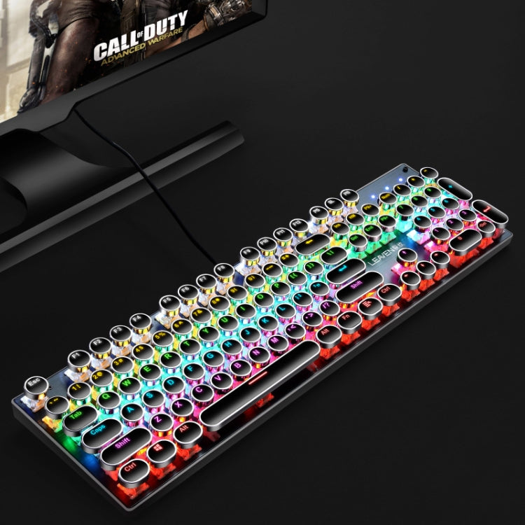 104 Keys Green Shaft RGB Luminous Keyboard Computer Game USB Wired Metal Mechanical Keyboard, Cabel Length:1.5m, Style: Punk Word Through Version (Black) - Wired Keyboard by PMC Jewellery | Online Shopping South Africa | PMC Jewellery | Buy Now Pay Later Mobicred