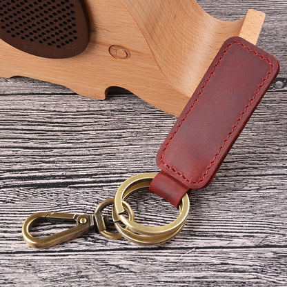 2 PCS Handmade Crazy Horse Leather Retro Keychain Car Couple Keychain, Specification: Double Ring(Wine Red) - Key Rings by PMC Jewellery | Online Shopping South Africa | PMC Jewellery | Buy Now Pay Later Mobicred