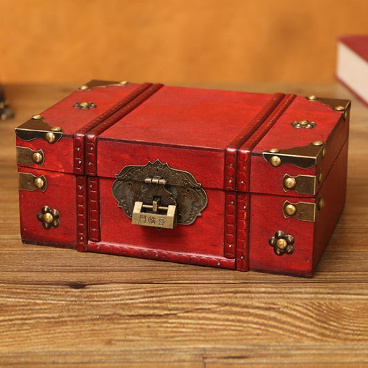 Antique Distressed Cosmetic Storage Box Dressing Table Props For Shooting Scenes，Specification： 6281-01GK02 Red + Lock - Other Props by PMC Jewellery | Online Shopping South Africa | PMC Jewellery | Buy Now Pay Later Mobicred