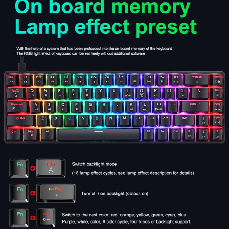 T8 68 Keys Mechanical Gaming Keyboard RGB Backlit Wired Keyboard, Cable Length:1.6m(Black Tea Shaft) - Wired Keyboard by PMC Jewellery | Online Shopping South Africa | PMC Jewellery | Buy Now Pay Later Mobicred