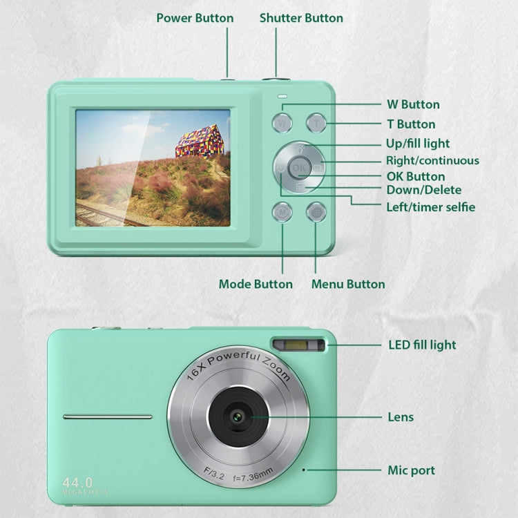 DC403L-AF 2.4-Inch 16X Zoom HD Digital Camera Mini Children Photography Camera EU Plug(Green+32G) - Children Cameras by PMC Jewellery | Online Shopping South Africa | PMC Jewellery | Buy Now Pay Later Mobicred