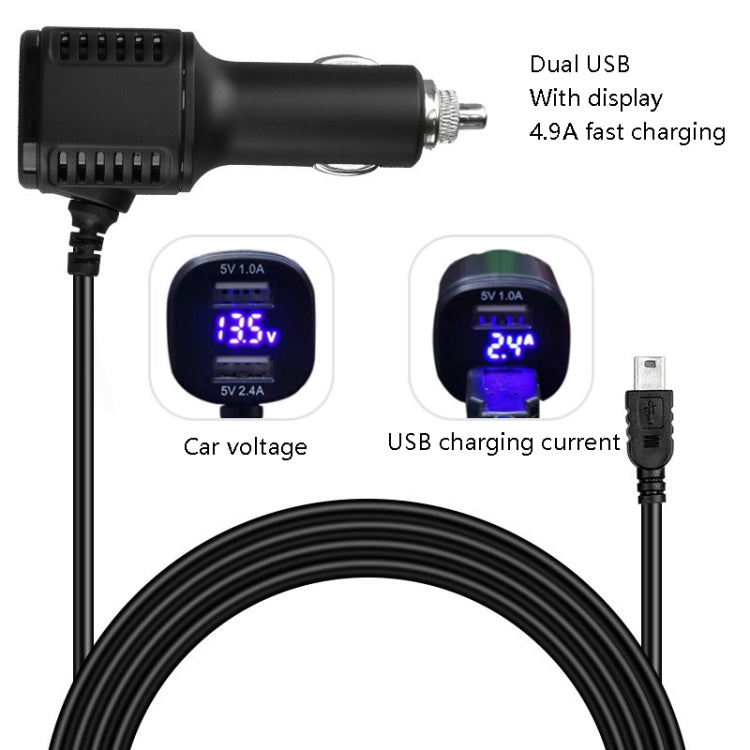 H519 Car Charger Driving Recorder Power Cord Dual USB With Display Charging Line, Specification: Mini Right Elbow - Cigar Socket by PMC Jewellery | Online Shopping South Africa | PMC Jewellery | Buy Now Pay Later Mobicred