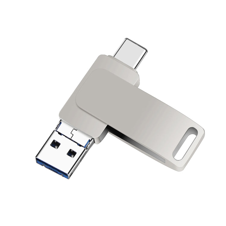 32GB USB 3.0 + 8 Pin + USB-C / Type-C 3 in 1 Phone Computer Metal Rotatable U-Disk(Silver Gray) - U Disk & Card Reader by PMC Jewellery | Online Shopping South Africa | PMC Jewellery | Buy Now Pay Later Mobicred