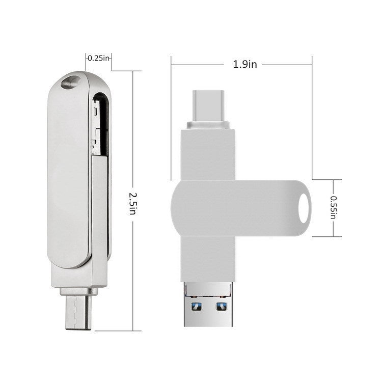 32GB USB 3.0 + 8 Pin + USB-C / Type-C 3 in 1 Phone Computer Rotatable Metal U-Disk - USB Flash Drives by PMC Jewellery | Online Shopping South Africa | PMC Jewellery | Buy Now Pay Later Mobicred