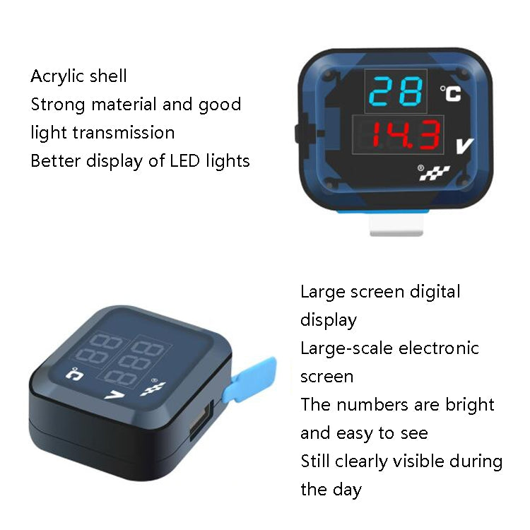 12-24V Motorcycle Modified Electronic Meter Voltage Temperature Table With USB Car Charger(Blue Red) - Electrical Instruments by PMC Jewellery | Online Shopping South Africa | PMC Jewellery | Buy Now Pay Later Mobicred