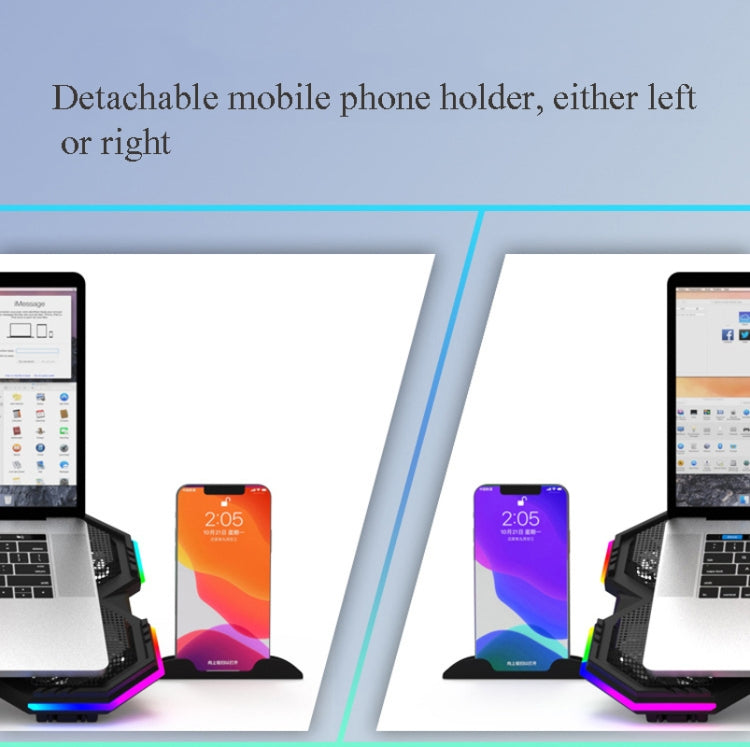 F12 6 Fans USB Semiconductor Computer Radiator Notebook Stand with Phone Holder, Colour: Blue Light + RGB Light - Cooling Pads by PMC Jewellery | Online Shopping South Africa | PMC Jewellery | Buy Now Pay Later Mobicred