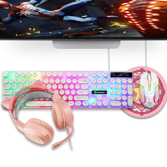 Shipadoo LD-122 4 in 1 Girly Glowing Keyboard + Mouse + Earphone + Mouse Pad Set(Pink Punk) - Wired Keyboard by Shipadoo | Online Shopping South Africa | PMC Jewellery | Buy Now Pay Later Mobicred