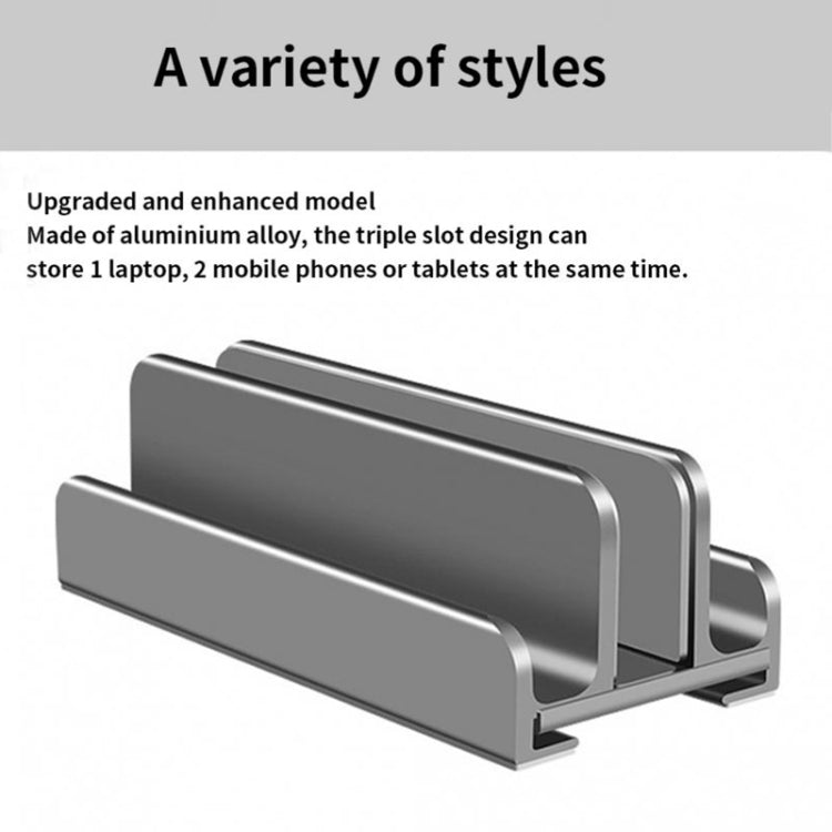 Aluminum Alloy Laptop Tablet Phone Storage Stand, Color: L402 Three Slots (Gray) - Laptop Stand by PMC Jewellery | Online Shopping South Africa | PMC Jewellery | Buy Now Pay Later Mobicred