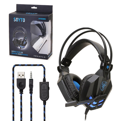 Soyto SY850MV Luminous Gaming Computer Headset For USB  (Black Blue) - Multimedia Headset by Soyto | Online Shopping South Africa | PMC Jewellery | Buy Now Pay Later Mobicred