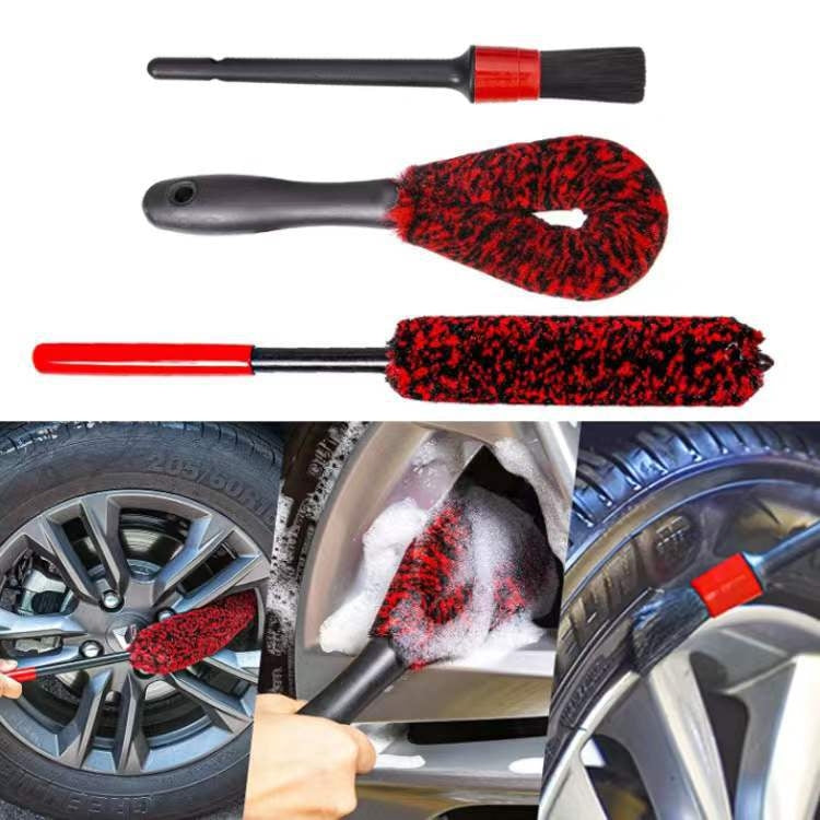 3 PCS / Set Car Beauty Imitation Wool Fiber Stick Wheel Cleaning Brush - Car washing supplies by PMC Jewellery | Online Shopping South Africa | PMC Jewellery | Buy Now Pay Later Mobicred