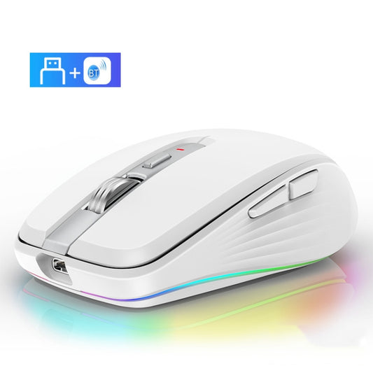 Fmouse M303 2400DPI Bluetooth&2.4G Dual Modes Rechargeable RGB Mouse(White) - Wireless Mice by Fmouse | Online Shopping South Africa | PMC Jewellery | Buy Now Pay Later Mobicred