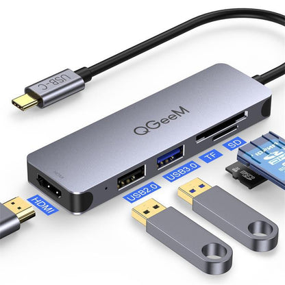 QGeeM QG-UH05-4 5 In 1 TYPE-C Extension HUB Adapter Compatible with SD/TF Reader(5-port) - USB HUB by QGeeM | Online Shopping South Africa | PMC Jewellery | Buy Now Pay Later Mobicred