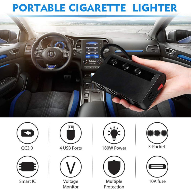 TR24 3 In 1 Car Cigarette Lighter Independent Switch Charger(Black Red) - Cigar Socket by PMC Jewellery | Online Shopping South Africa | PMC Jewellery | Buy Now Pay Later Mobicred