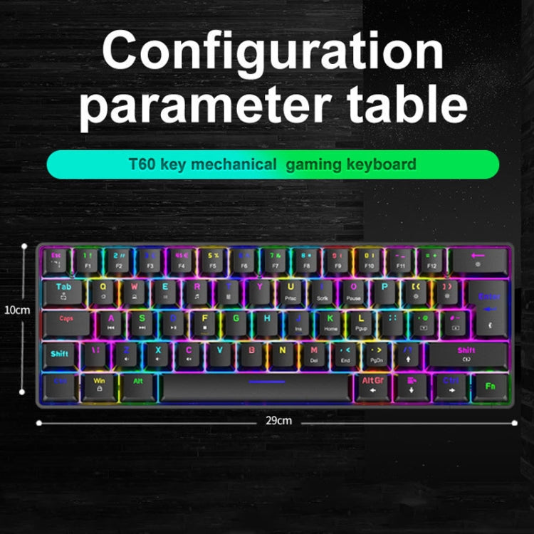 ZIYOU LANG T60 62-Key RGB Luminous Mechanical Wired Keyboard, Cable Length:1.5m(Black Tea Shaft) - Wired Keyboard by ZIYOU LANG | Online Shopping South Africa | PMC Jewellery | Buy Now Pay Later Mobicred