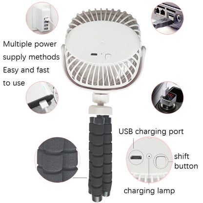 Octopus Stroller Deformation Fan Desktop Portable Handheld USB Small Fan, Colour: 2200mAh White - Electric Fans by PMC Jewellery | Online Shopping South Africa | PMC Jewellery | Buy Now Pay Later Mobicred