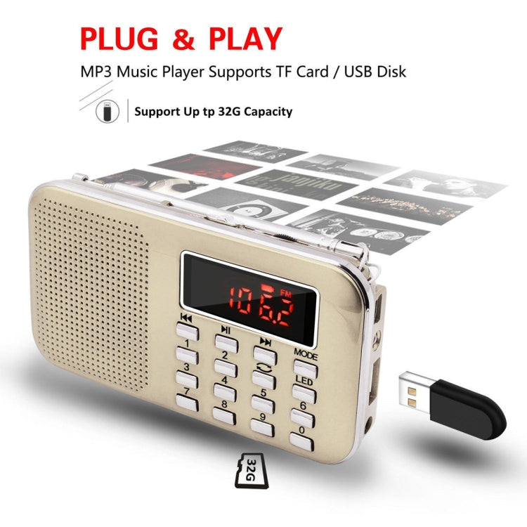 L-218AM  MP3 Radio Speaker Player Support TF Card USB with LED Flashlight Function(Gold) - Radio Player by PMC Jewellery | Online Shopping South Africa | PMC Jewellery | Buy Now Pay Later Mobicred