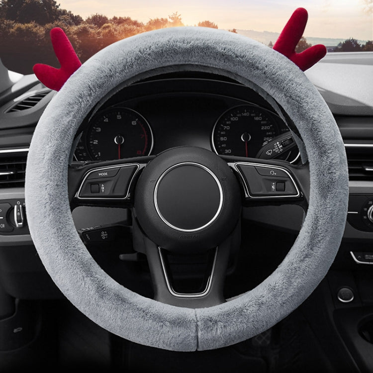 Antler Thick Plush Steering Wheel Cover, Style: O Type (Gray) - Steering Wheel Accessories by PMC Jewellery | Online Shopping South Africa | PMC Jewellery | Buy Now Pay Later Mobicred